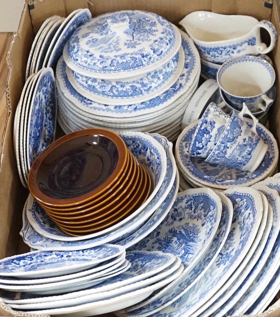 A quantity of blue and white ceramics